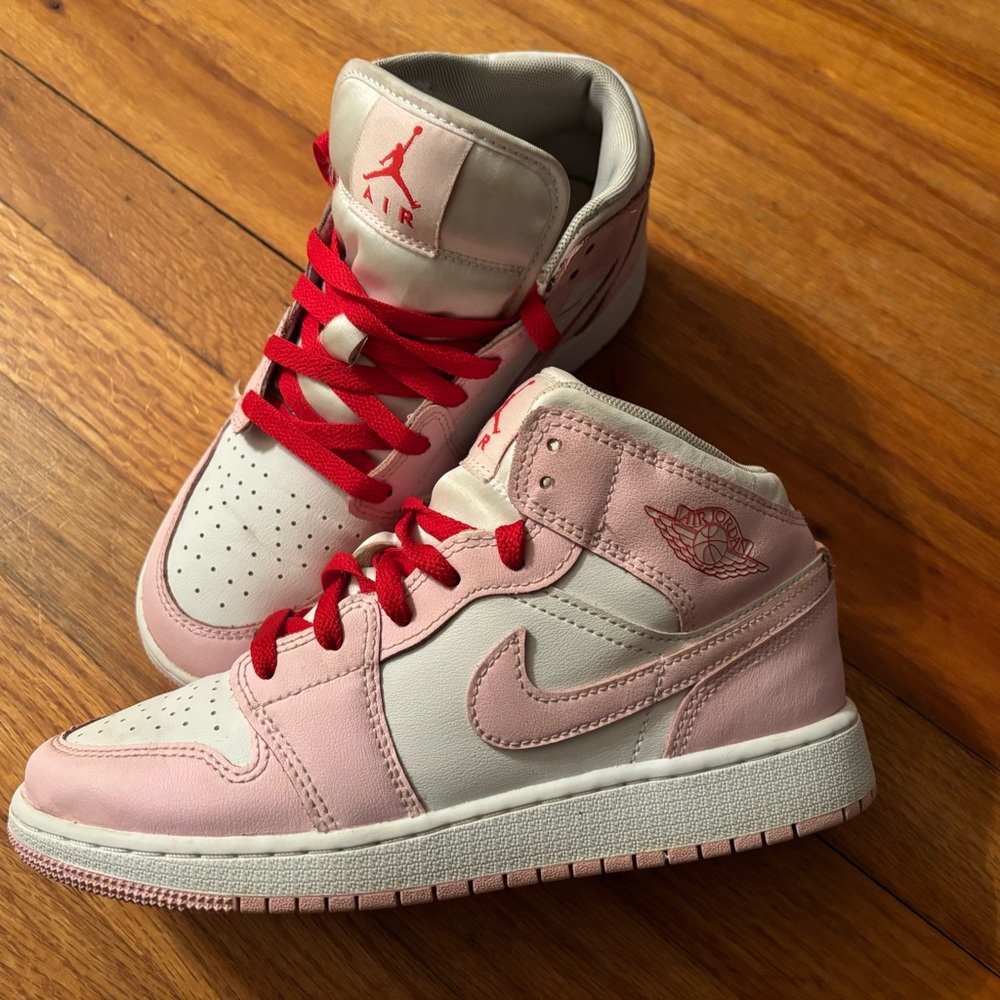 Jordan Pink and White Sneakers with Red Accents